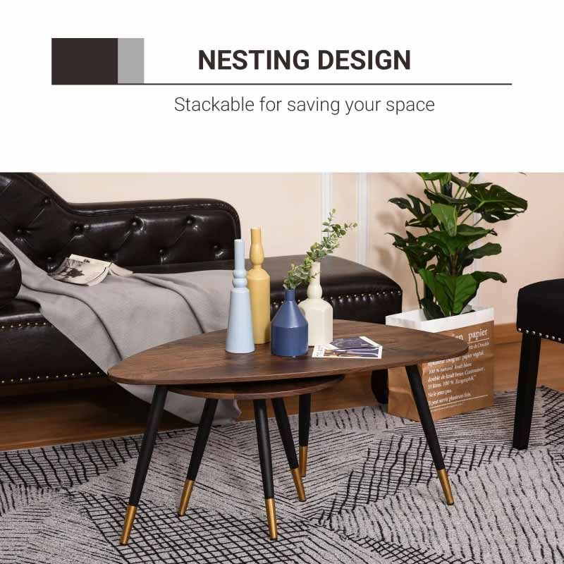 Stackable coffee table with nesting design in a living room setting