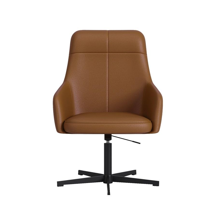 Luvon Mila Executive Swivel Reclining Office Chair – Faux Leather Accent Chair with Footstool – Tilt & 360° Rotation – Tan with Metal Base