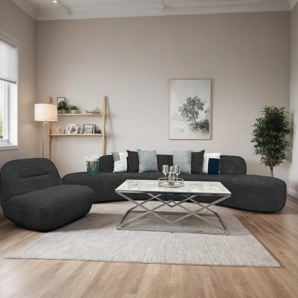 Miami Curved Boucle Sofa 3 Seater Modern Sculptural with Deep Seat Mid Century Style Curved Sofa for Living Room