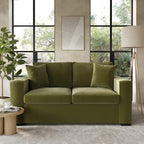 2 Seater Velvet Sofa Bed – Pull-Out Double Sleeper with Cushions & Soft Upholstery – Compact No Assembly Couch for Guest Room or Lounge – Olive, Mint Green or Blush Pink