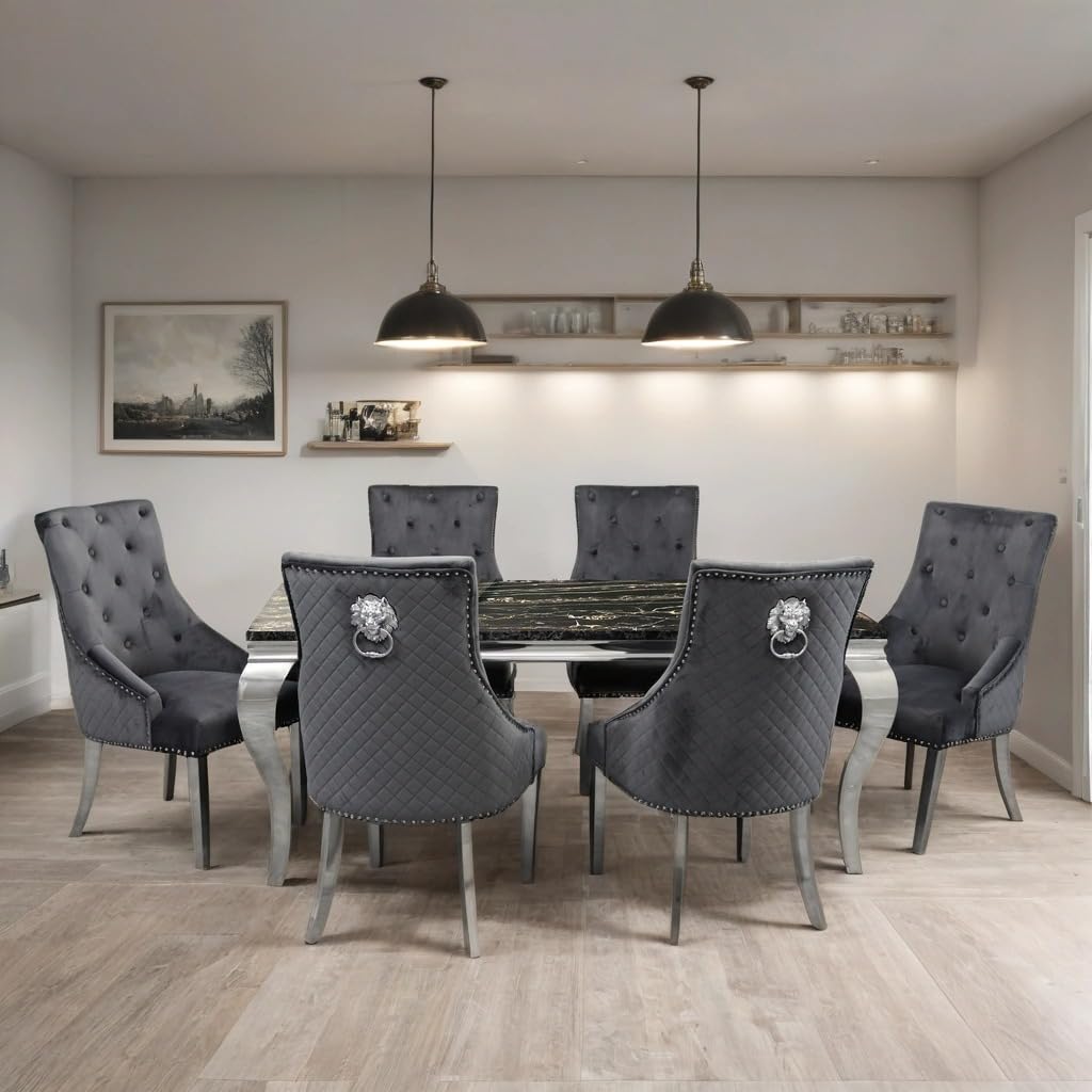 Louis Marble Dining Table – Modern Rectangular & Round Dining Room Table with Stainless Steel Base – Luxury Marble Top Dining Table for 4–6 People