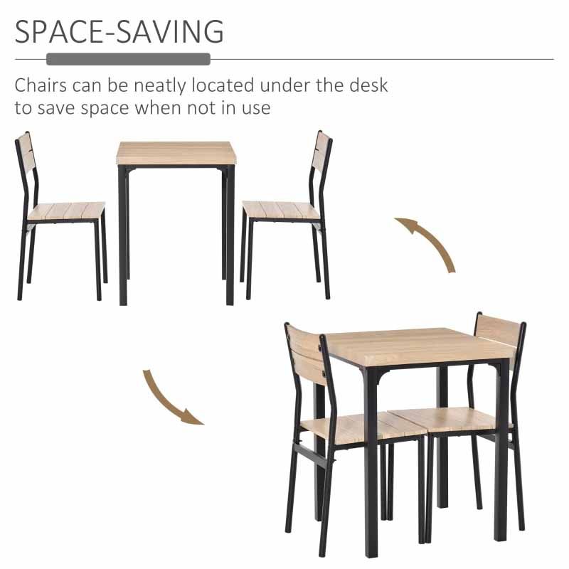 Square Compact Dining Table with 2 Chairs – Wood & Black  Modern Space-Saving Dining Set UK