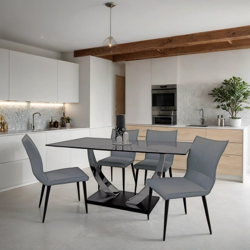 1.6m Dining Table and Chairs Set for 4 – Chrome Sintered Stone Table with 4 Flora Ruched Dining Chairs in Grey or Tan