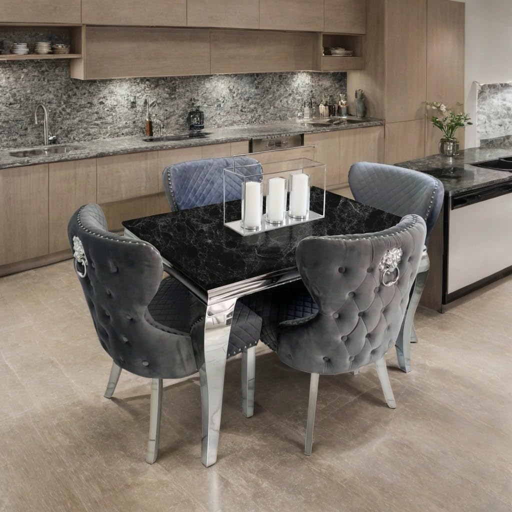 Louis Marble Dining Table – Modern Rectangular & Round Dining Room Table with Stainless Steel Base – Luxury Marble Top Dining Table for 4–6 People