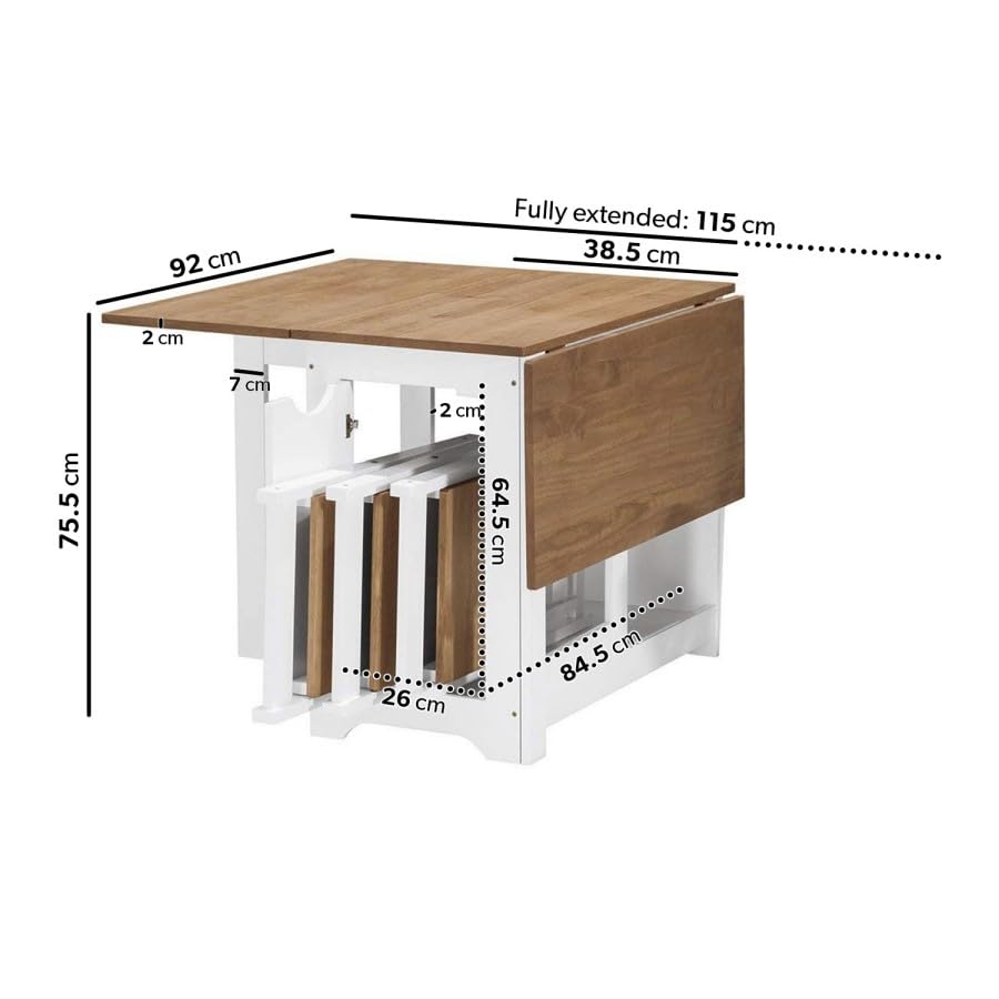 4 Seater Folding Dining Table and Chairs Set – Space Saving Drop Leaf Table – Compact Kitchen Table Set