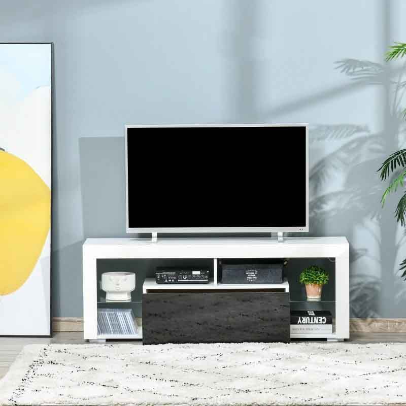 Black and White High Gloss TV Stand Cabinet with LED Lights – Modern Media Unit for Contemporary Living Rooms