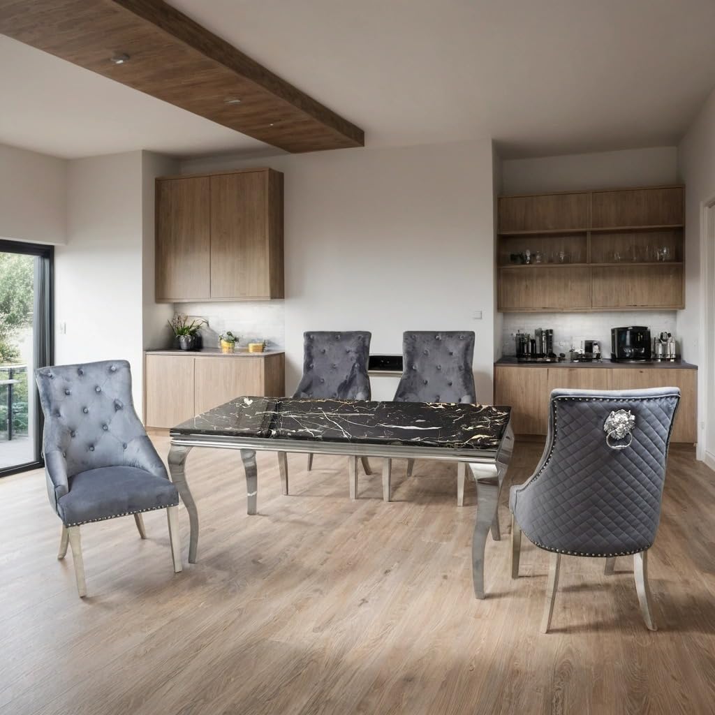 Louis Marble Dining Table – Modern Rectangular & Round Dining Room Table with Stainless Steel Base – Luxury Marble Top Dining Table for 4–6 People