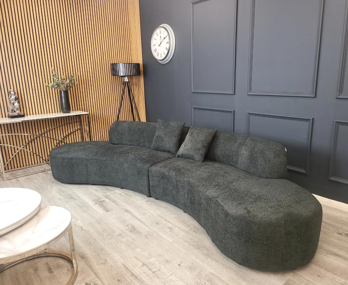 Miami Curved Boucle Sofa 3 Seater Modern Sculptural with Deep Seat Mid Century Style Curved Sofa for Living Room