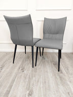1.6m Dining Table and Chairs Set for 4 – Chrome Sintered Stone Table with 4 Flora Ruched Dining Chairs in Grey or Tan