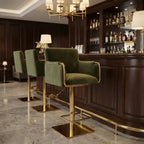 Olive Green Velvet Swivel Bar Stool – Adjustable Breakfast Bar Chair with Gold Base