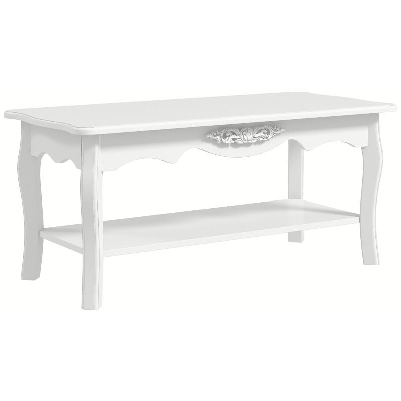 Two-Tier White Coffee Table  Modern Living Room Table with Storage Shelves