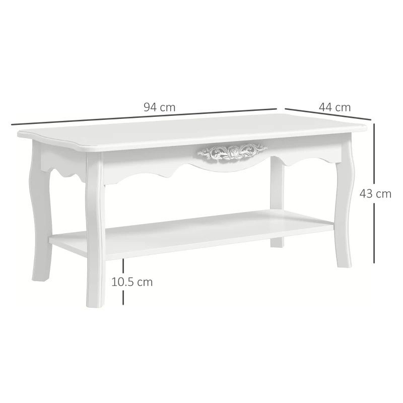 Two-Tier White Coffee Table  Modern Living Room Table with Storage Shelves