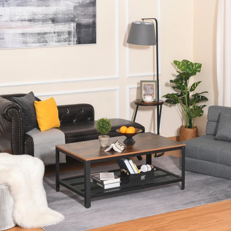 Rustic Brown Coffee Table  Modern Wooden Living Room Centre Table UK