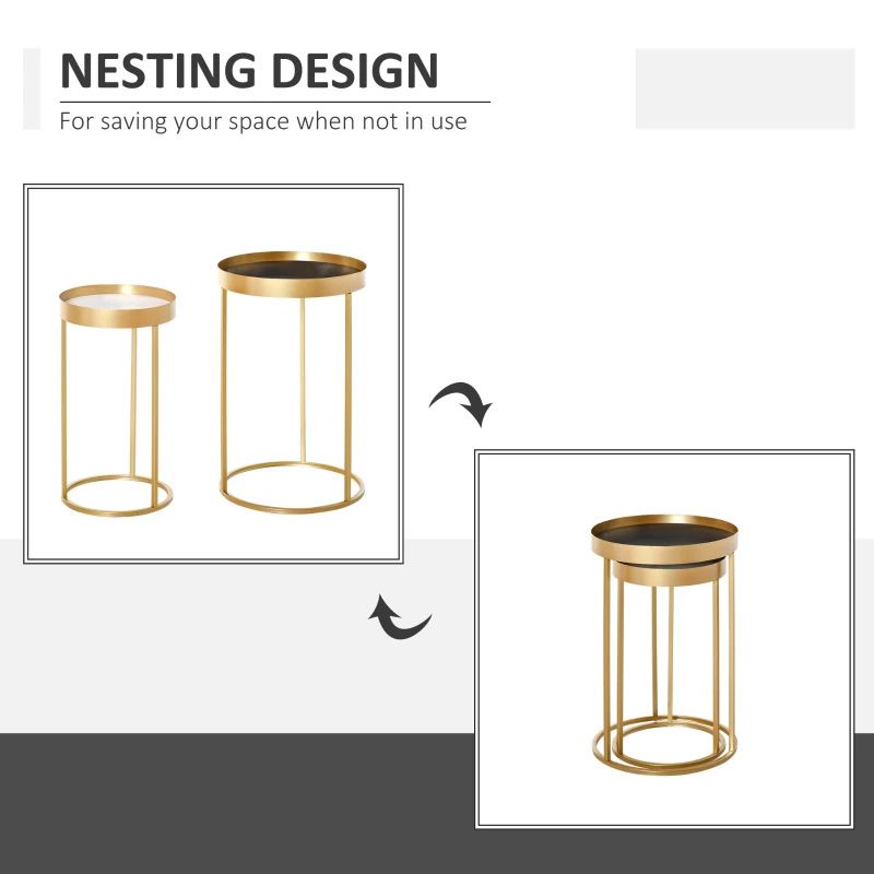 Nesting Coffee Tables with Embedded Tabletop – Set of 2 Gold | Modern Living Room Furniture UK