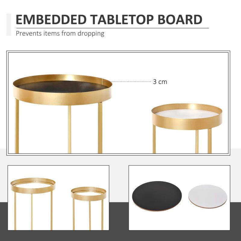 Nesting Coffee Tables with Embedded Tabletop – Set of 2 Gold | Modern Living Room Furniture UK