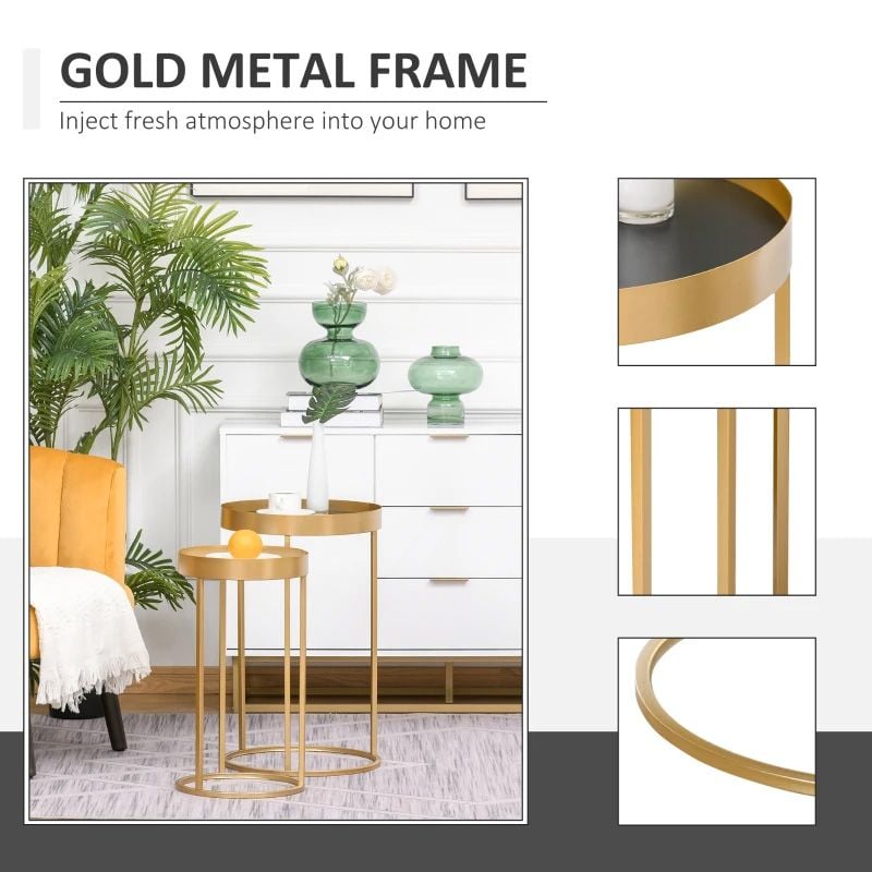 Nesting Coffee Tables with Embedded Tabletop – Set of 2 Gold | Modern Living Room Furniture UK