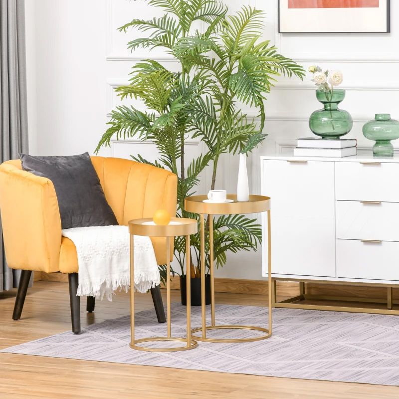 Nesting Coffee Tables with Embedded Tabletop – Set of 2 Gold | Modern Living Room Furniture UK