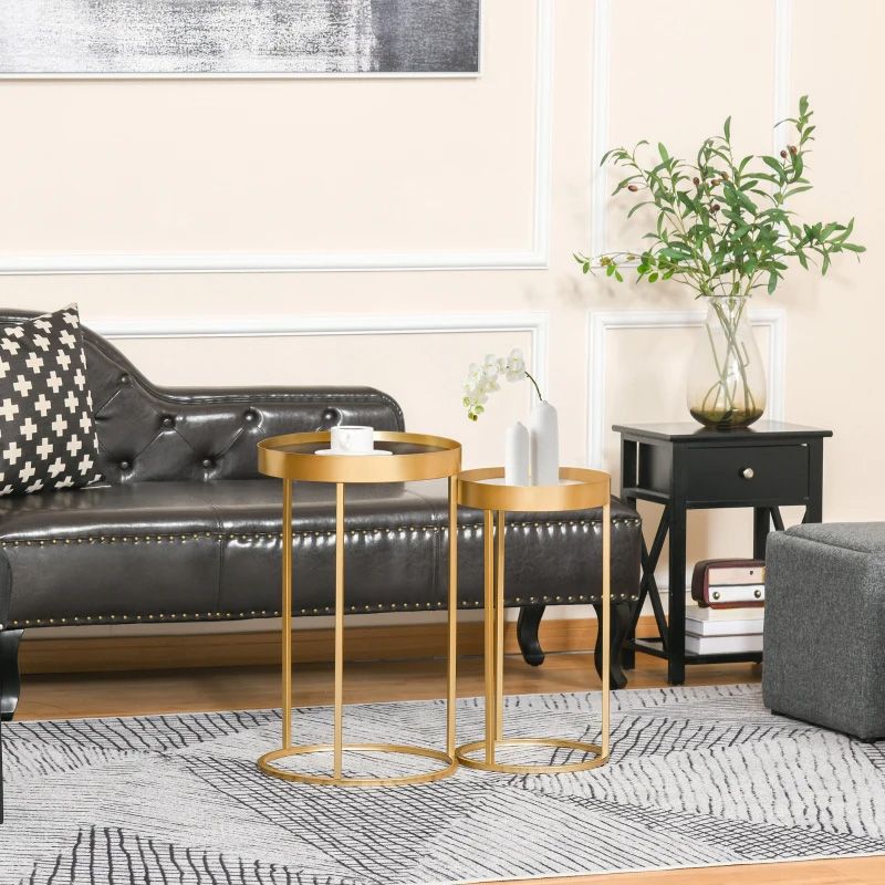Nesting Coffee Tables with Embedded Tabletop – Set of 2 Gold | Modern Living Room Furniture UK