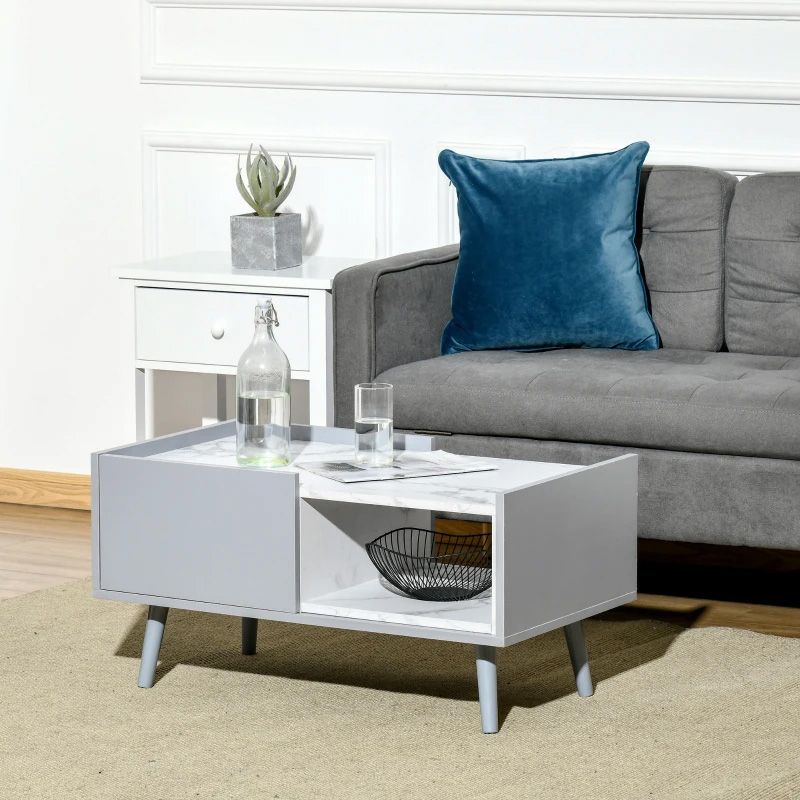 Two-Tone Grey & White Coffee Table with Storage  Modern Living Room Centre Table UK