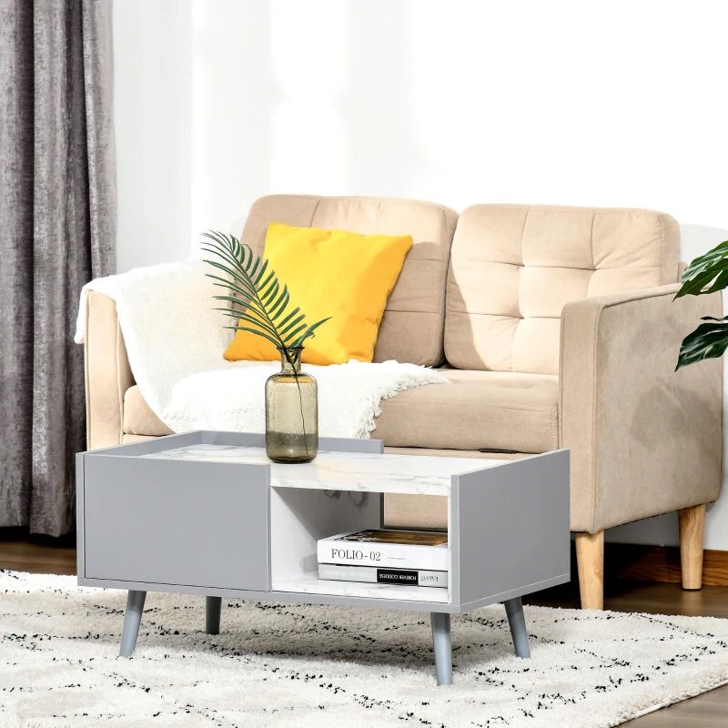 Two-Tone Grey & White Coffee Table with Storage  Modern Living Room Centre Table UK