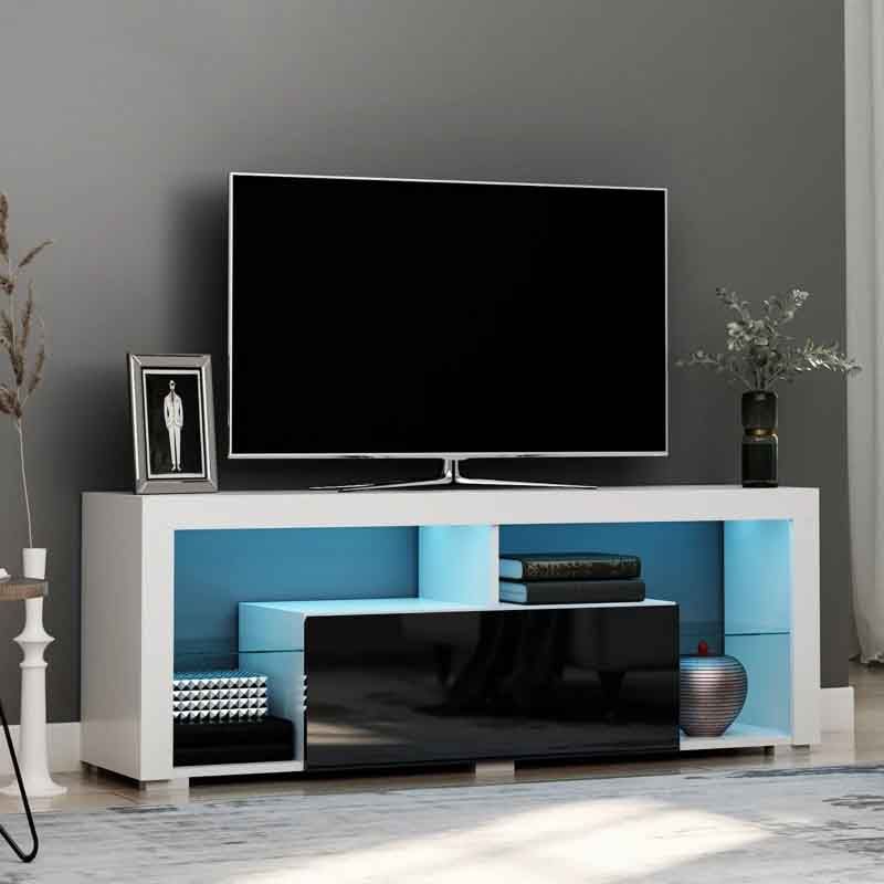 Black and White High Gloss TV Stand Cabinet with LED Lights – Modern Media Unit for Contemporary Living Rooms
