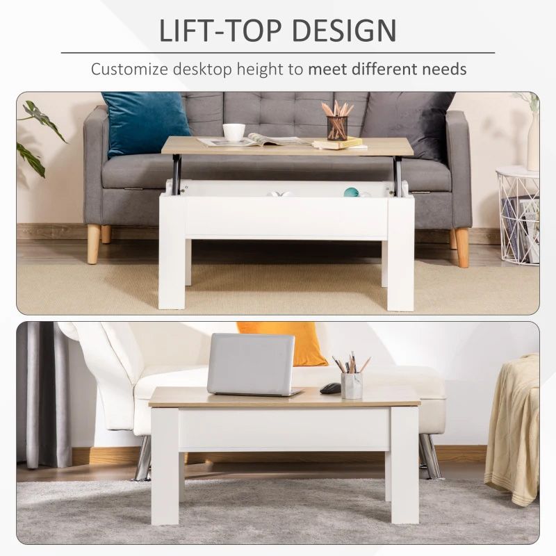 Lift Top Coffee Table with Storage – White & Oak | Modern Space-Saving Living Room Furniture UK