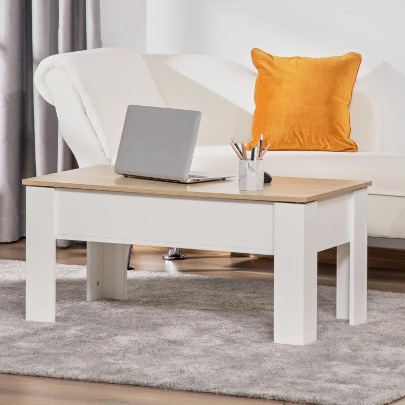 Lift Top Coffee Table with Storage – White & Oak | Modern Space-Saving Living Room Furniture UK