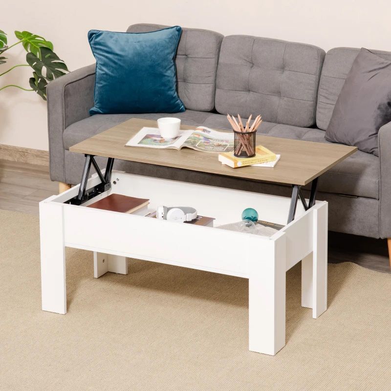 Lift Top Coffee Table with Storage – White & Oak | Modern Space-Saving Living Room Furniture UK