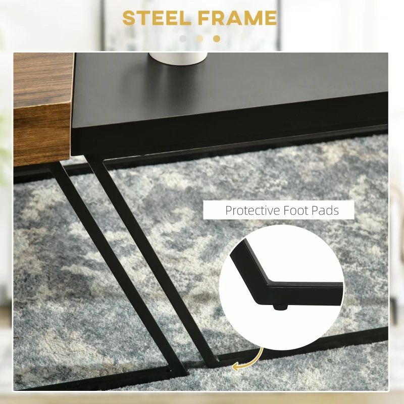 2 Piece Coffee Table Set – Rustic Brown & Black | Modern Industrial Living Room Furniture UK