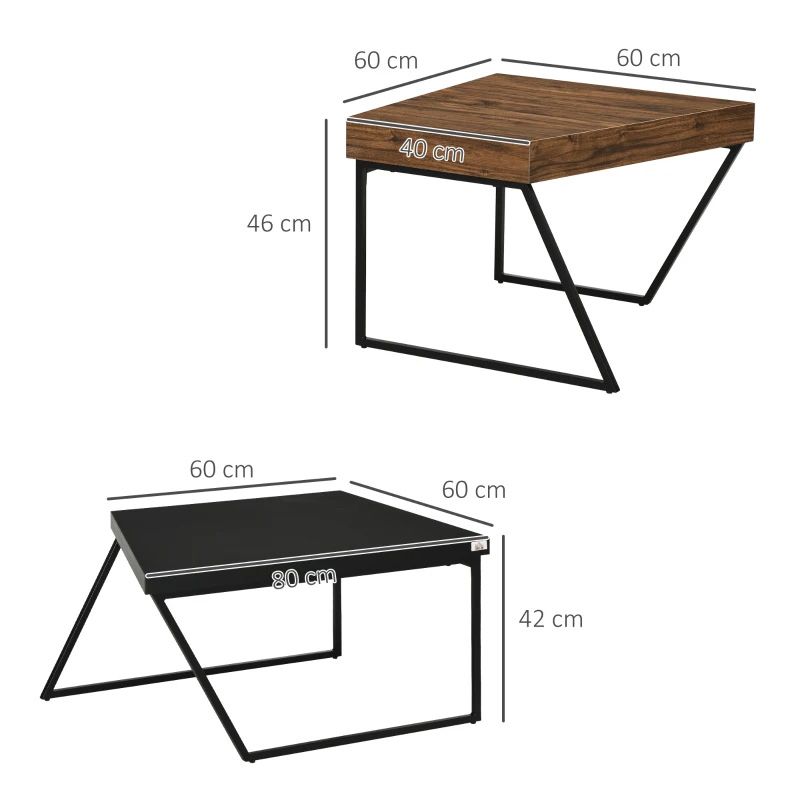 2 Piece Coffee Table Set – Rustic Brown & Black | Modern Industrial Living Room Furniture UK