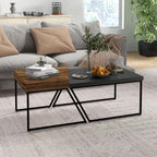 2 Piece Coffee Table Set – Rustic Brown & Black | Modern Industrial Living Room Furniture UK