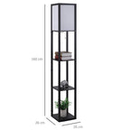 Black 3-Tier Floor Lamp with Storage Shelves – Modern Standing Lamp for Living Room or Bedroom Lighting