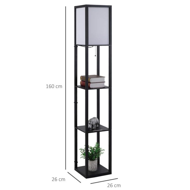 Black 3-Tier Floor Lamp with Storage Shelves – Modern Standing Lamp for Living Room or Bedroom Lighting