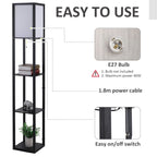 Black 3-Tier Floor Lamp with Storage Shelves – Modern Standing Lamp for Living Room or Bedroom Lighting