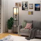 Black 3-Tier Floor Lamp with Storage Shelves – Modern Standing Lamp for Living Room or Bedroom Lighting