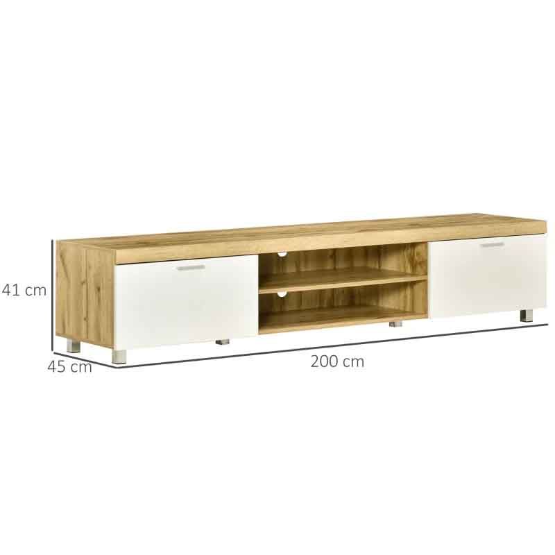 Oak and White Herringbone Pattern TV Unit – Modern Wooden Media Console for Living Room Storage
