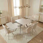 space saving modern sintered stone beige extending dining table 