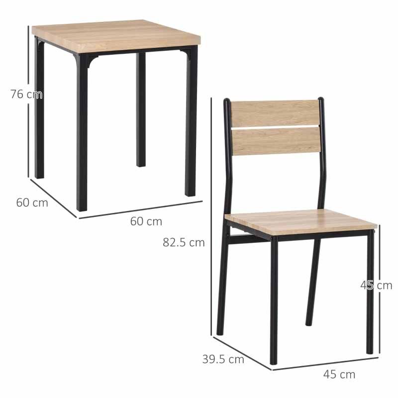 Square Compact Dining Table with 2 Chairs – Wood & Black  Modern Space-Saving Dining Set UK