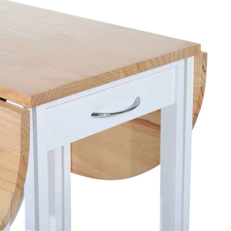 3 Piece Wooden Folding Dining Table Set with 2 Stools – 1020mm White & Pine | Space-Saving Compact Dining Furniture UK