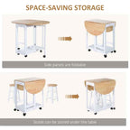 3 Piece Wooden Folding Dining Table Set with 2 Stools – 1020mm White & Pine | Space-Saving Compact Dining Furniture UK