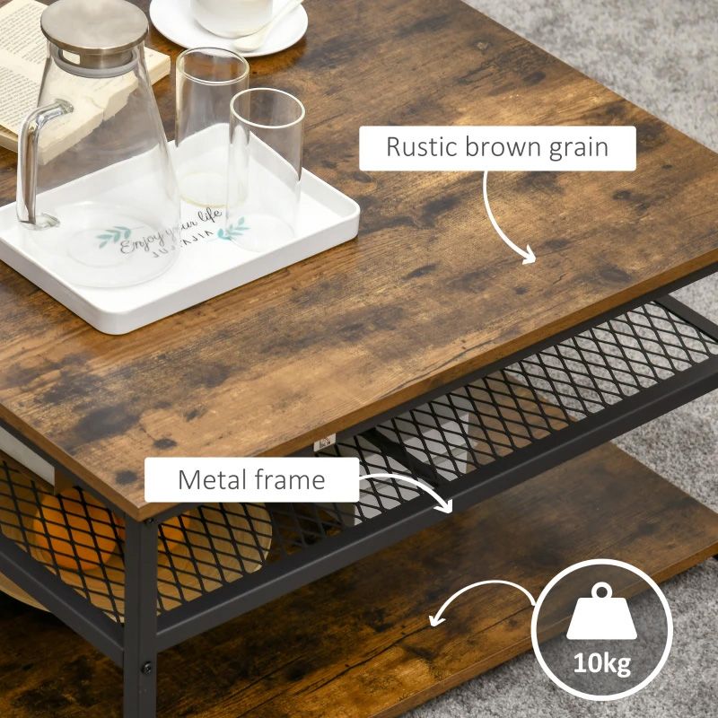 Wooden table with metal frame and rustic brown grain finish, featuring a weight indicator.