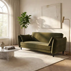 Khaki Green Velvet 3 Seater Click Clack Sofa Bed – Modern Convertible Sofa for Guests