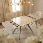 small space modern sintered stone beige extending dining table 4 to 6 person