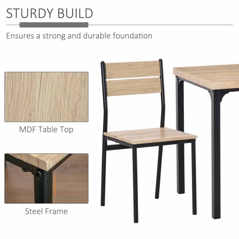 Square Compact Dining Table with 2 Chairs – Wood & Black  Modern Space-Saving Dining Set UK