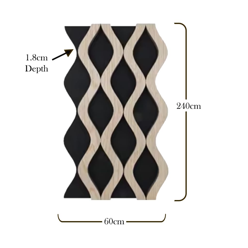 Decorative wall panel with wavy pattern and measurements on a white background