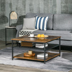 Gray sofa with a wooden coffee table in a living room setting.