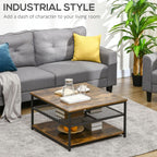 Gray sofa with yellow pillow and wooden coffee table in a living room setting.
