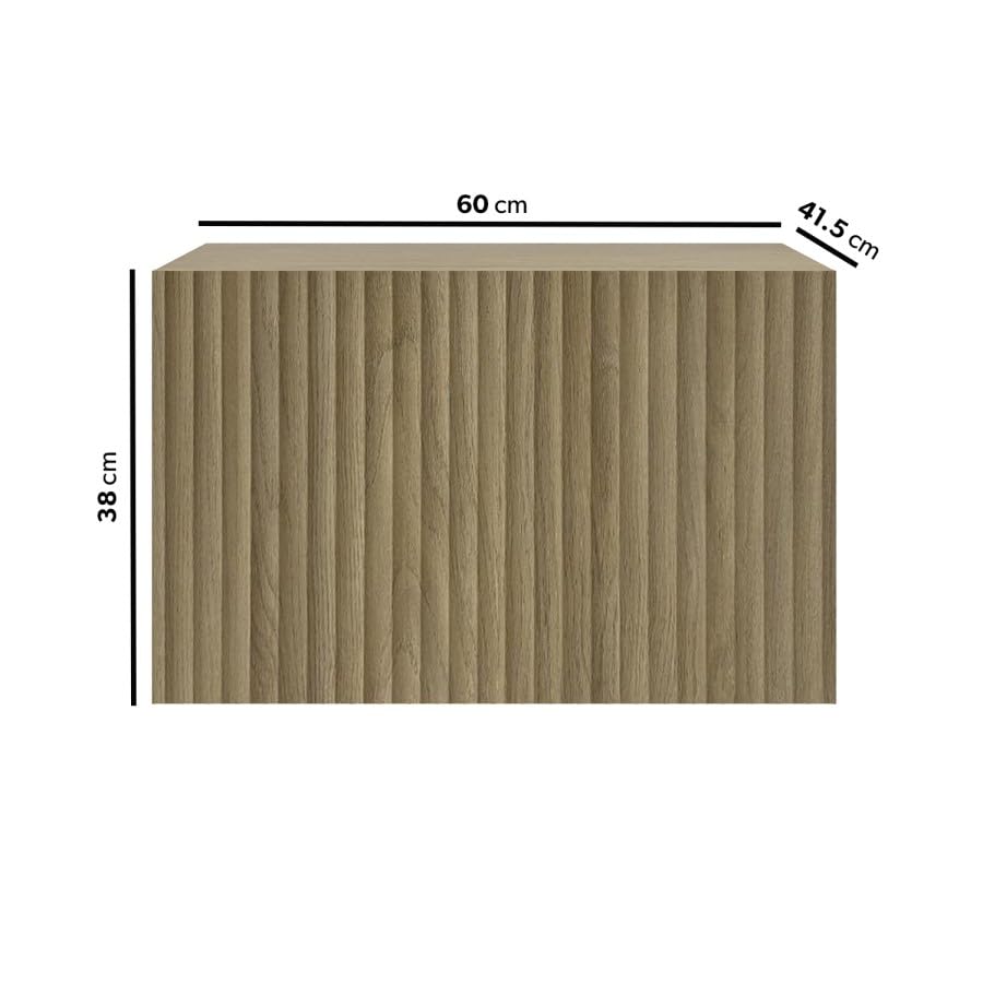 Wooden block with dimensions labeled on a white background