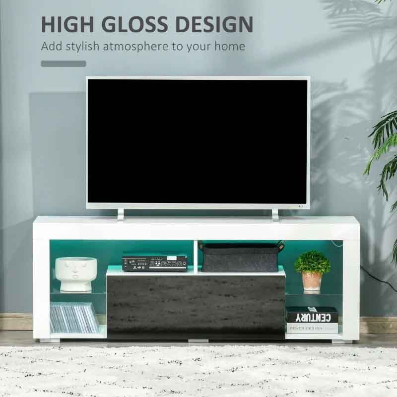 Black and White High Gloss TV Stand Cabinet with LED Lights – Modern Media Unit for Contemporary Living Rooms
